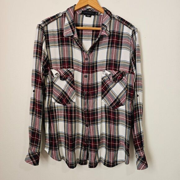 EUC SANCTUARY PLAID SUPER SOFT BOYFRIEND SHIRT SIZE LARGE - Picture 1 of 11
